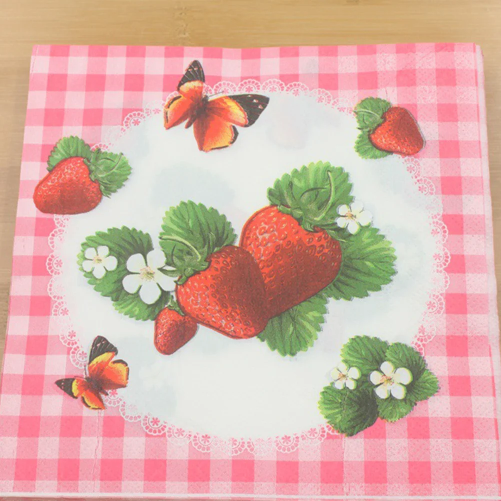 Pink Paper Napkins Strawberry Decor Party Supplies Towel Disposable Tissue Baby