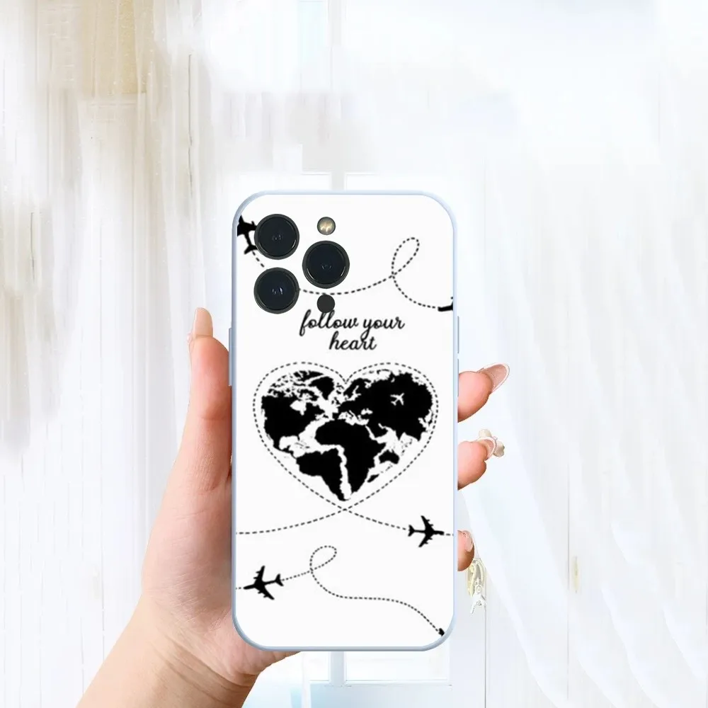 Hot Sale Simple Popular World Map Travel Airplane Phone Case For iPhone 14 13 12 11 Pro Max XS Max X XR 7 8 Plus Mini Blue TPU m