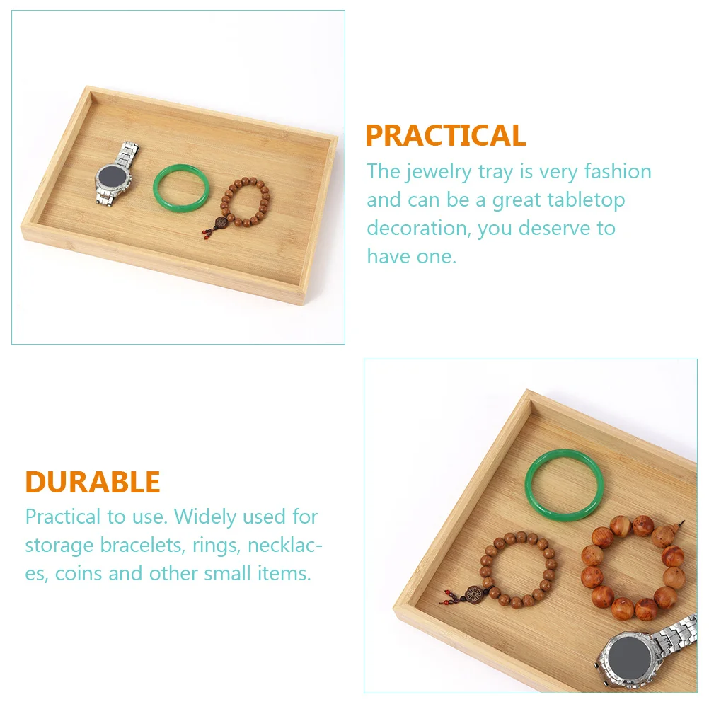 

Bamboo Jewelry Storage Tray Display Board for Rings Necklaces Coins Home Hotel Decorative Earring Holder Lipstick Plate Key