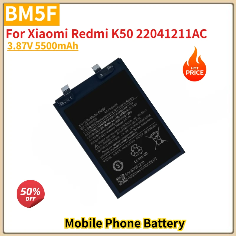 

BM5F High Quality Phone Battery 3.87V 5500mAh for Xiaomi Redmi K50 22041211AC Brand New Replacement Battery