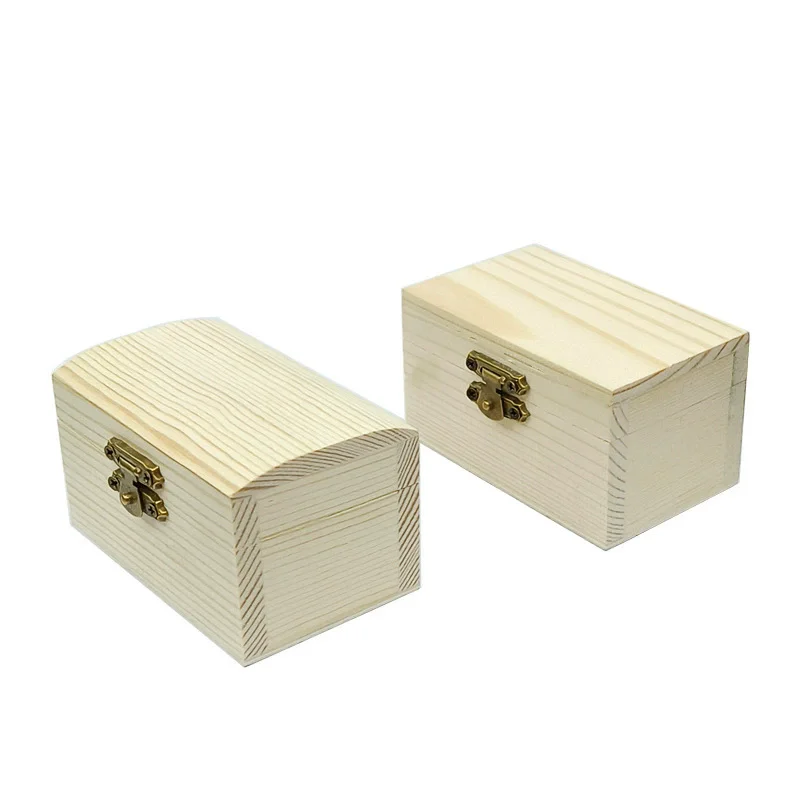 Picture 4: Rectangular Pine Wood Box Hand-Painted Large Capacity Solid Wood Packaging Locking Storage Box Handicraft Container Lid Desktop