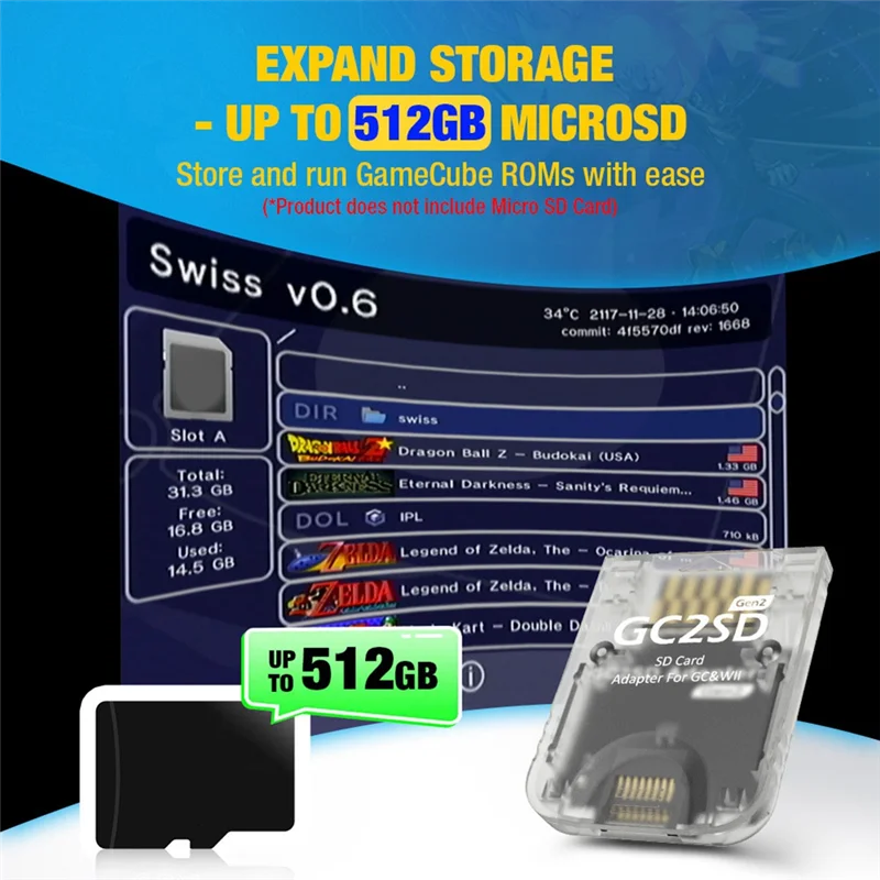 ABSQ-GC2SD Gen2 TF カードリーダーアダプタサポート 512 ギガバイト任天堂ゲームキューブ/Wii GC2SD メモリ TF カードアダプタ