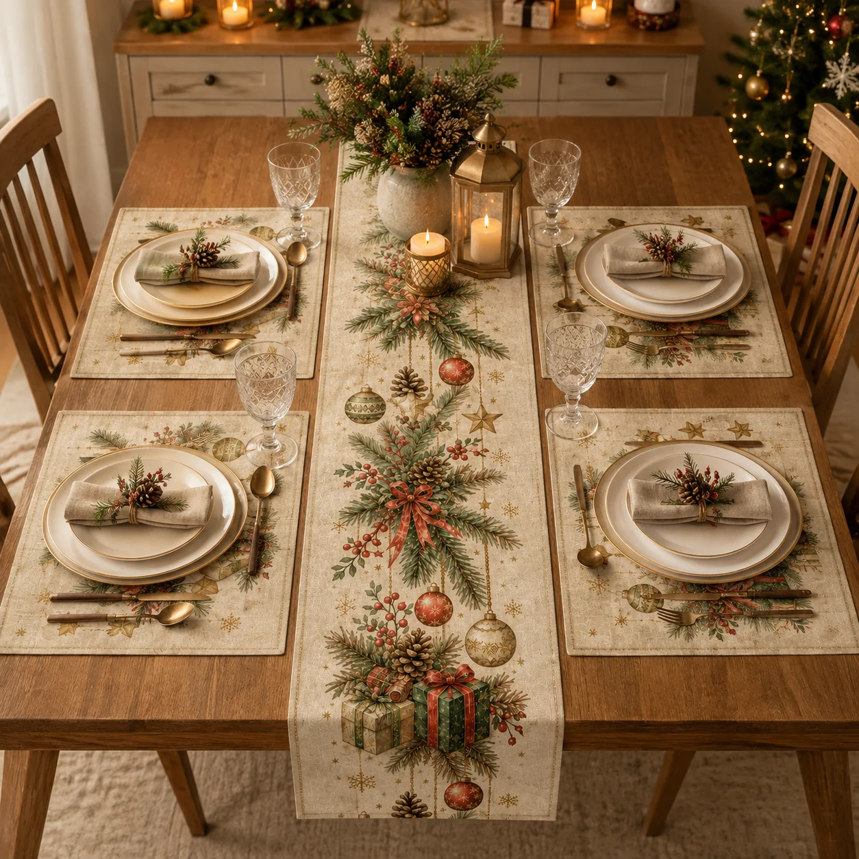 Happy Christmas Hashanah Pomegranate Line Table Runner Flowers & Birds Home Decor Dia De Los Muertos Party Table Decoration