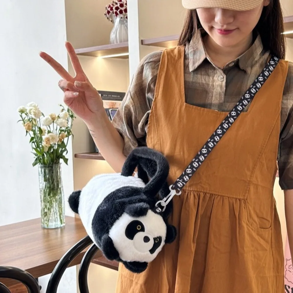 Kawaii Cute Panda Storage Bag Plush Soft Cartoon Animal Bucket Bag Korean Style Large Capacity Handbag for Children