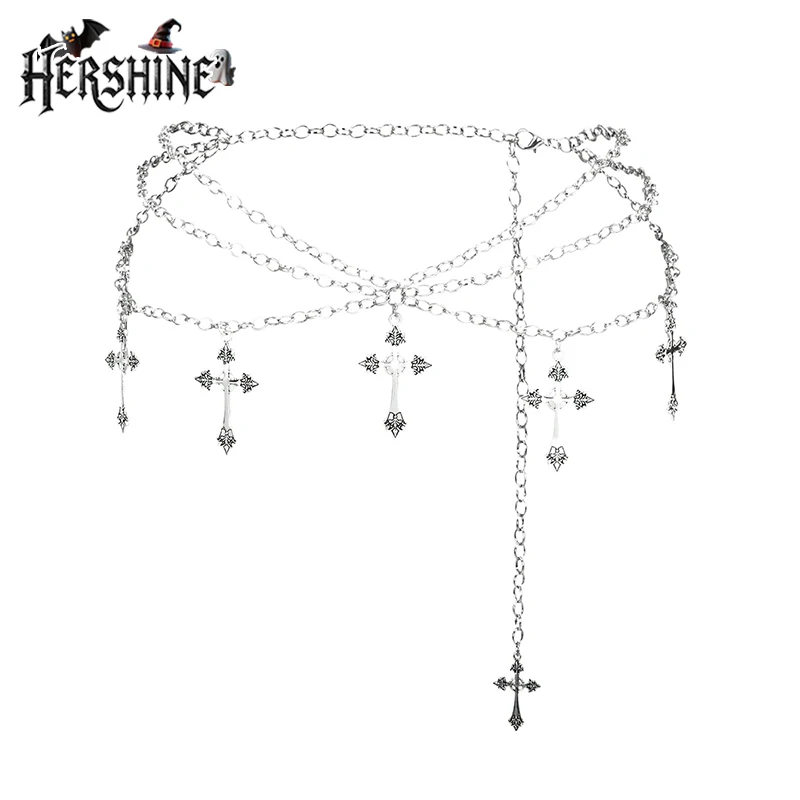 HERSHINE Women's Fashion Cross Three-Layer Chain Waist Chain, Y2K Gothic Punk Harajuku Street Rock Hip Hop Style，spring，summer