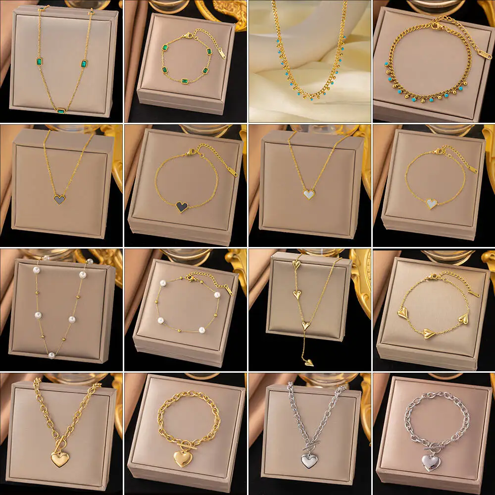 Titanium Steel Jewelry Set, Dainty Necklace & Bracelet 2Pcs Set, Waterproof Chain Jewelry for Women, Multiple Styles Available