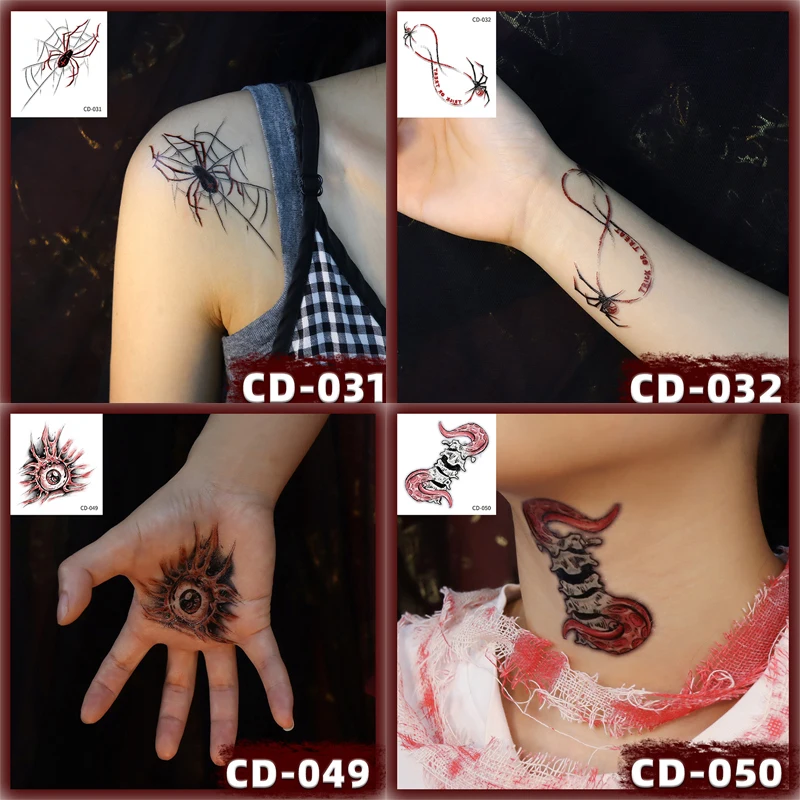 

{MX} Halloween Scary Spider Tattoo Stickers Realistic 3D Terror Blood Wound Temporary Tattoo Waterproof For Face Hands Makeup