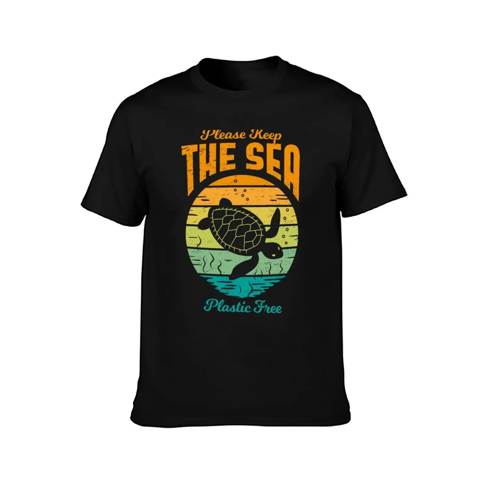 Please Keep the Sea Plastic Free - Retro Turtle T-Shirt, Summer Casual Cotton Tee, Oversized Streetwear Tops, Unisex Men Women