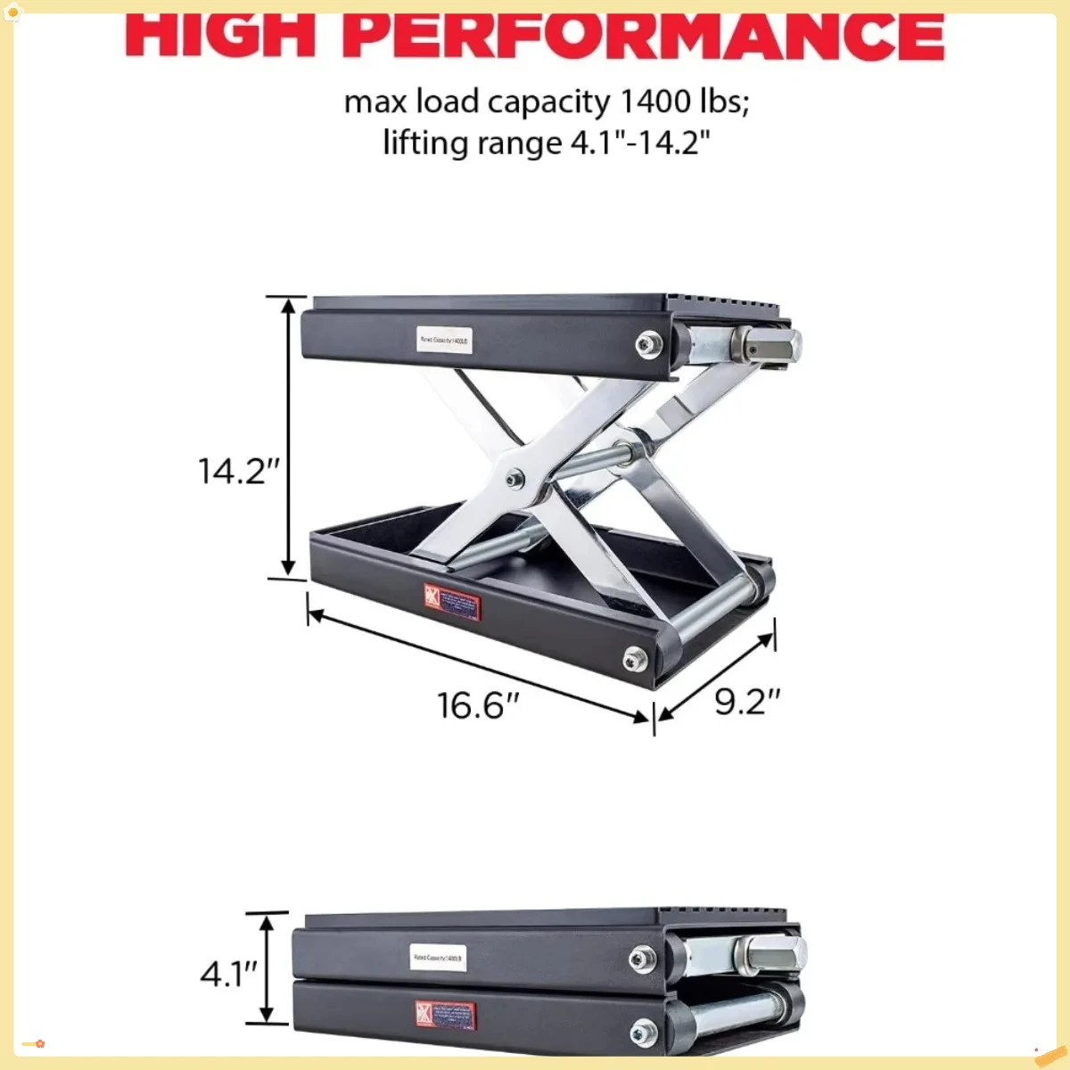 Upgraded Motorcycle Lift Jack 1400LBS, Carbon Steel Scissor Hoist with Crank Handle