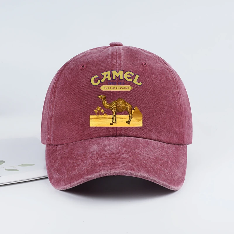 Vintage-Baseballkappe mit „Camel“-Wüstenszenen-Print – verstellbare Unisex-Vintage-Kappe für Outdoor-Wanderungen und Bergsteigen