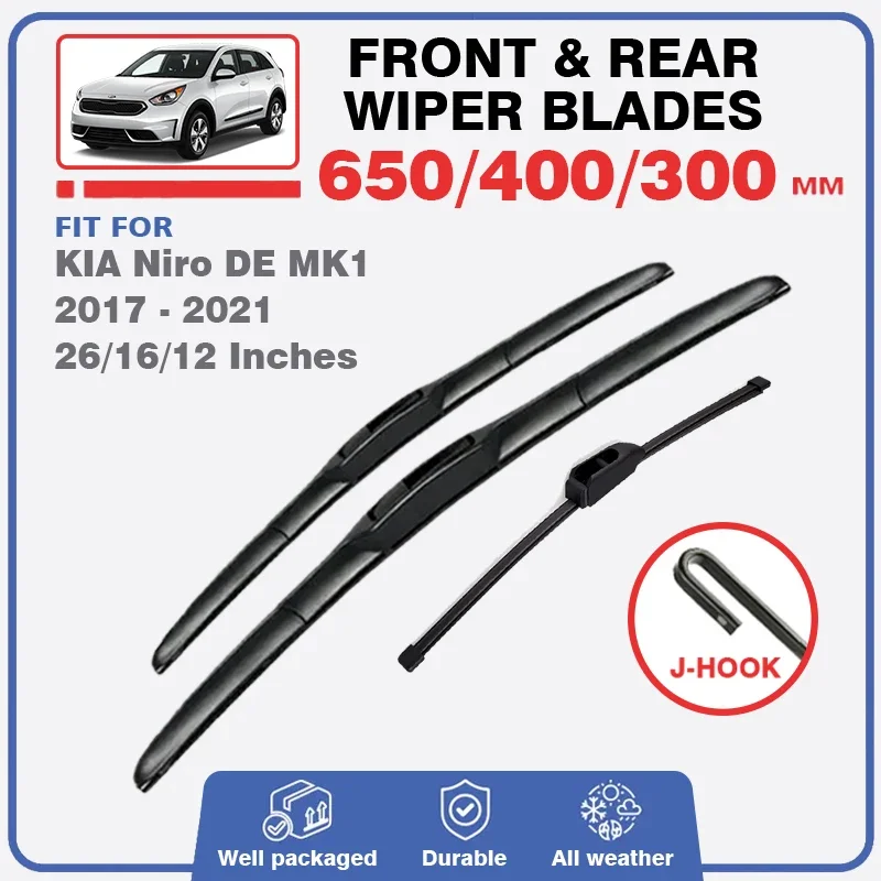 For KIA Niro DE 2017 - 2021 Front Rear Wiper Blade Windshield Windscreen Window Brushes Brooms Fit EV Plus Hybrid PHEV 2018 2020