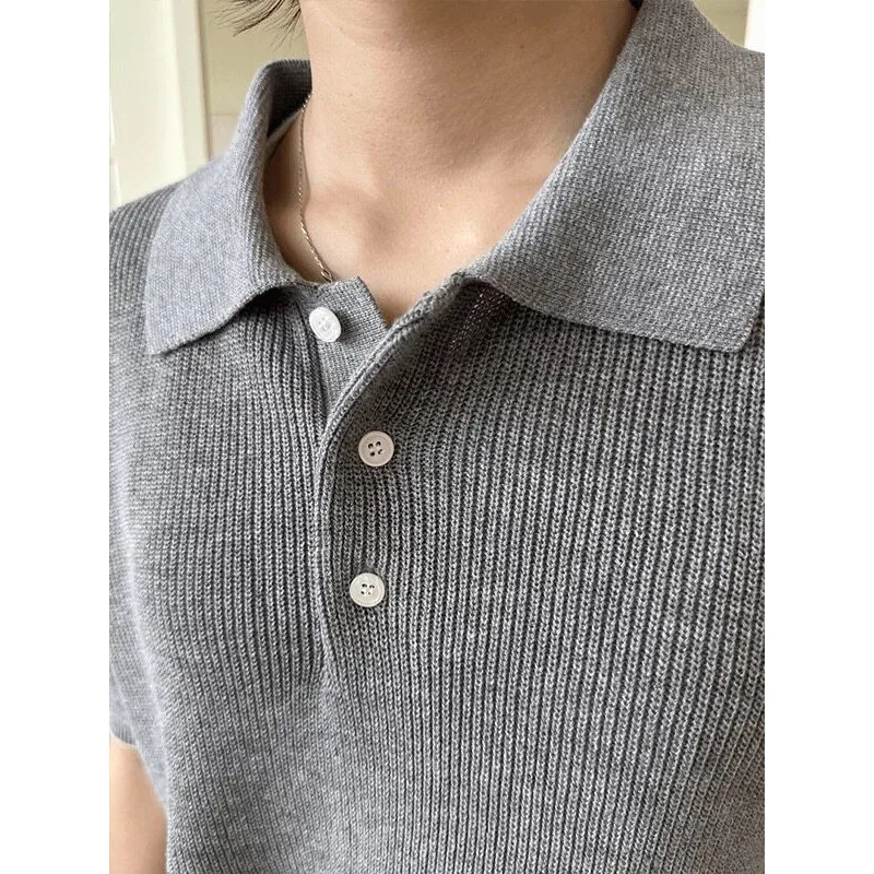 2025 الصيف بلون متماسكة قميص بولو الرجال قصيرة الأكمام التلبيب الياقة تنفس المحملة خفيفة الوزن و تمتد صالح الشارع الشهير #3