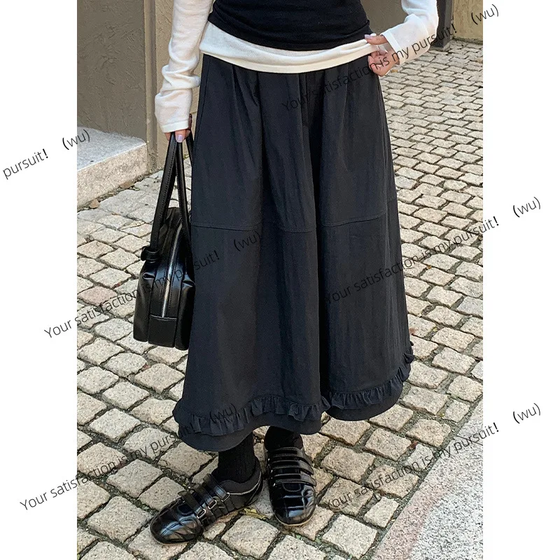 

Корейская атмосфера, кружевная большая юбка, однотонная повседневная универсальная юбка, женская средняя и длинная