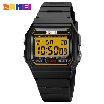 SKMEI brand fashion digital men&#x27;s watches simple style square sports stopwatch wrist watches men&#x27;s ultra-thin LED luminous watch