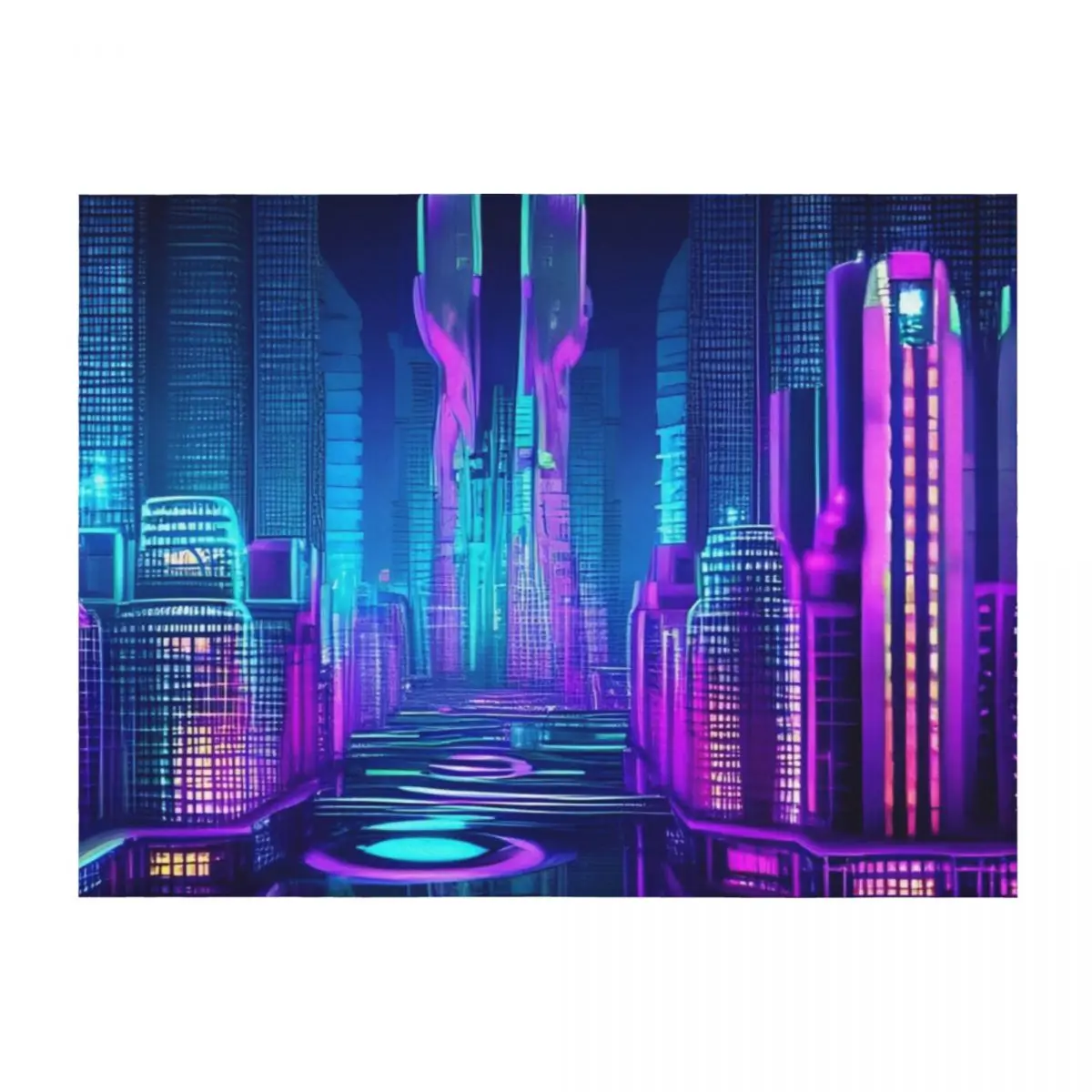 

Futuristic Vaporwave City Throw Blanket Furrys Luxury Designer valentine gift ideas Sofa Blankets