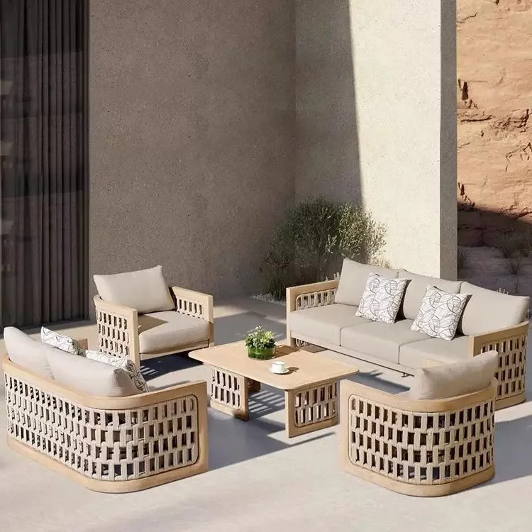 

Customizable outdoor teak rattan coffee table Nordic combination
