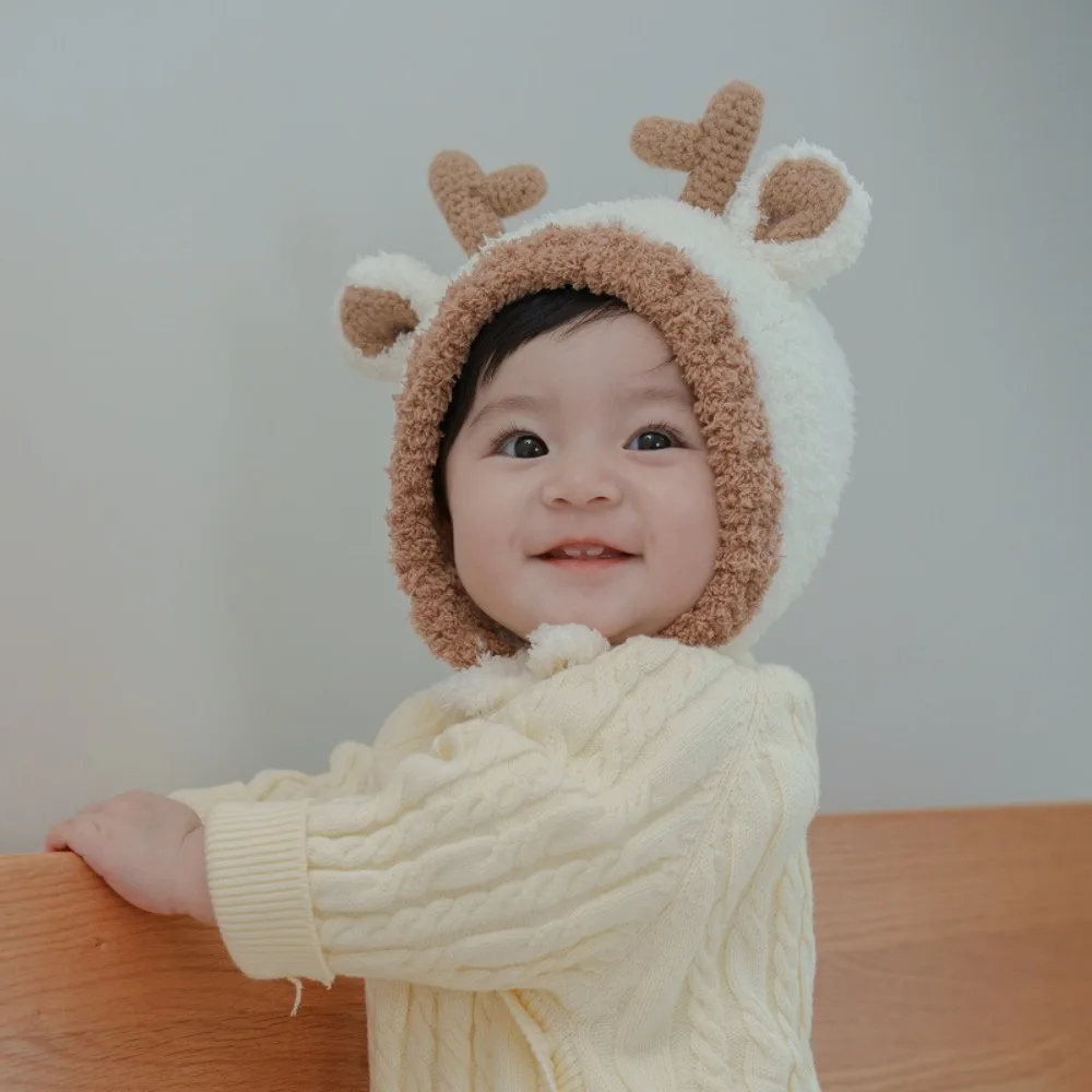 Cute Knit Baby Hat Warm Windproof Baby Knitted Woolen Hat Thickening Fawn Girl's Ear Protection Cap Winter