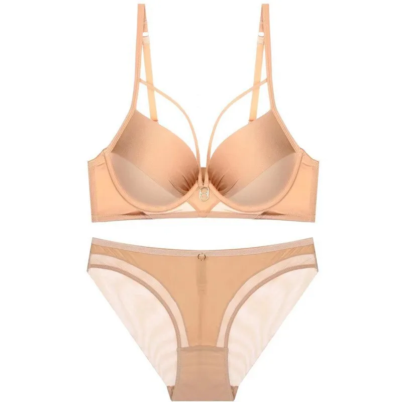 Set di biancheria intima Sexy a contrasto di colore sottile da donna sotto lo stampo spesso reggiseno a tazza Set di biancheria intima di pizzo