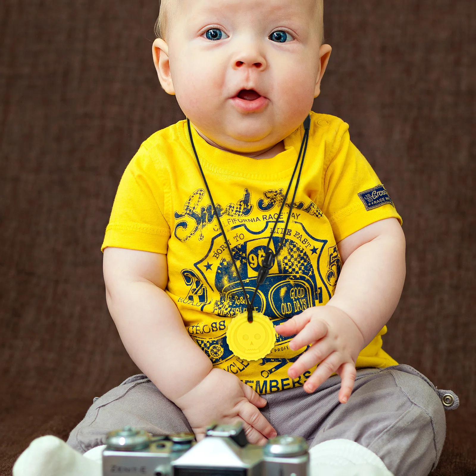 Collier de dentition pour bébé avec pendentif crâne, sûr pour les molaires, favorise la diversification des aliments, apaise les besoins sensoriels des nourrissons et des enfants autistes