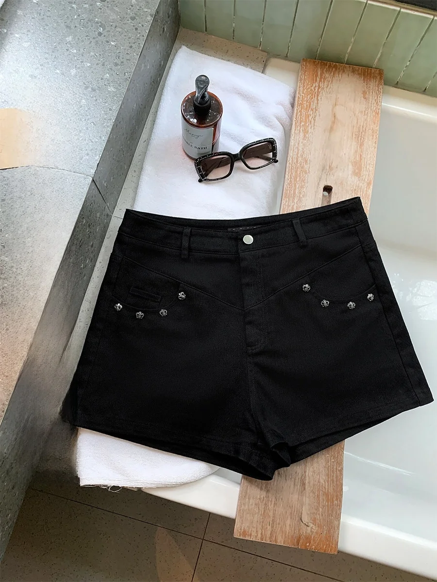 

Annie Non-Fire Black Rivet Star Trace Superb Proportion Slimming Shorts Women Summer New plus Size Casual Pants High Waist Zi...