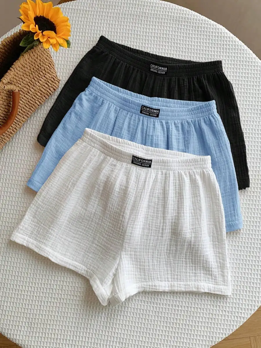 

Comfortable Cotton Waffle Knit Loose Shorts For Summer Casual Wear