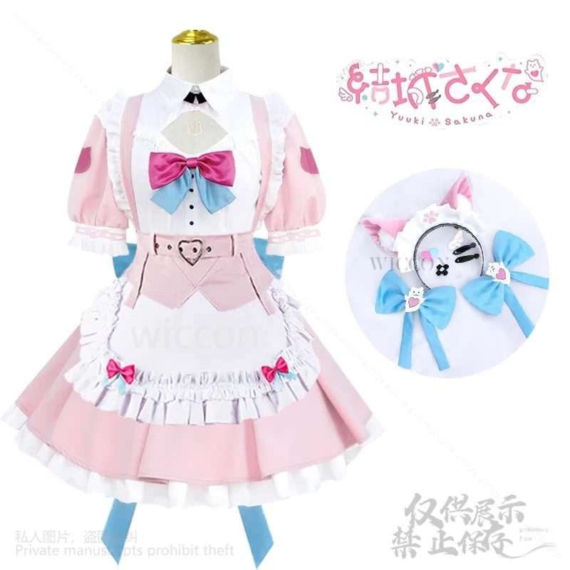 Yuuki sakuna cosplay anime hololive vtuber virtual youtuber traje vestido rosa lolita para meninas halloween natal personalizado