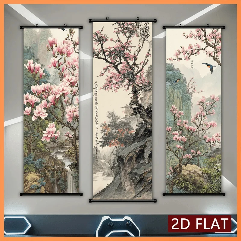 VIKAMA Magnolia Flower Wall Scroll, 3 Designs, Wall Decor for Bedroom Living Room Dorm
