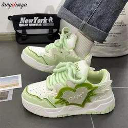 Women's Chunky Sneakers Thick Bottom Platform Vulcanize Shoes Harajuku Wind Green Casual Walking Shoe Woman Lolita Sneakers