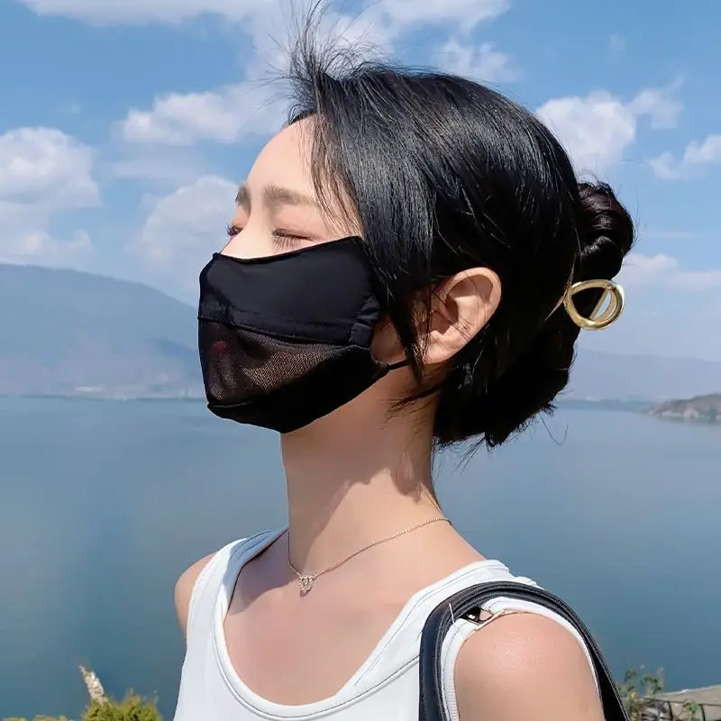 Máscara de protección solar para mujer, bufanda de seda de hielo, malla transpirable, cubierta facial Anti-UV, máscara de ciclismo para deportes al aire libre, velo protector solar de verano