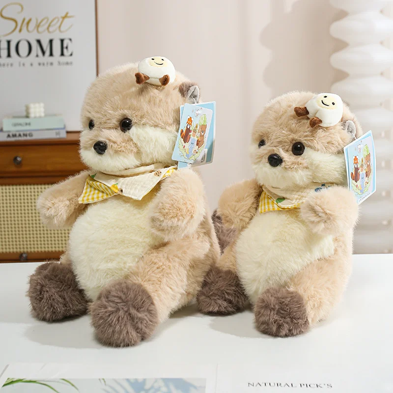 Cute Sloth Plush Toys Soft Fluffy Puppy Stuffed Doll With Yellow Scarf Sofa Decor Birthday Gift