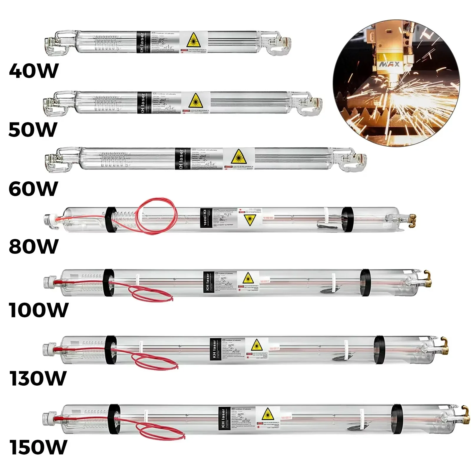 VEVOR Laser Tube 40W 50W 60W 80W 100W 130W 150W, 700mm to 1830mm Length, Glass 80mm Dia Long Service Life for Laser Machine