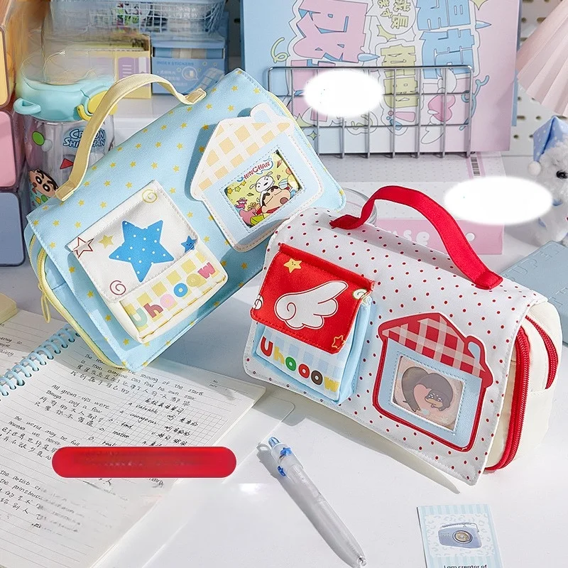 Korean Style Large Capacity Pencil Case - Colorful Contrast Color Tote Bag for Girls Multi-Layer Stationery Organizer