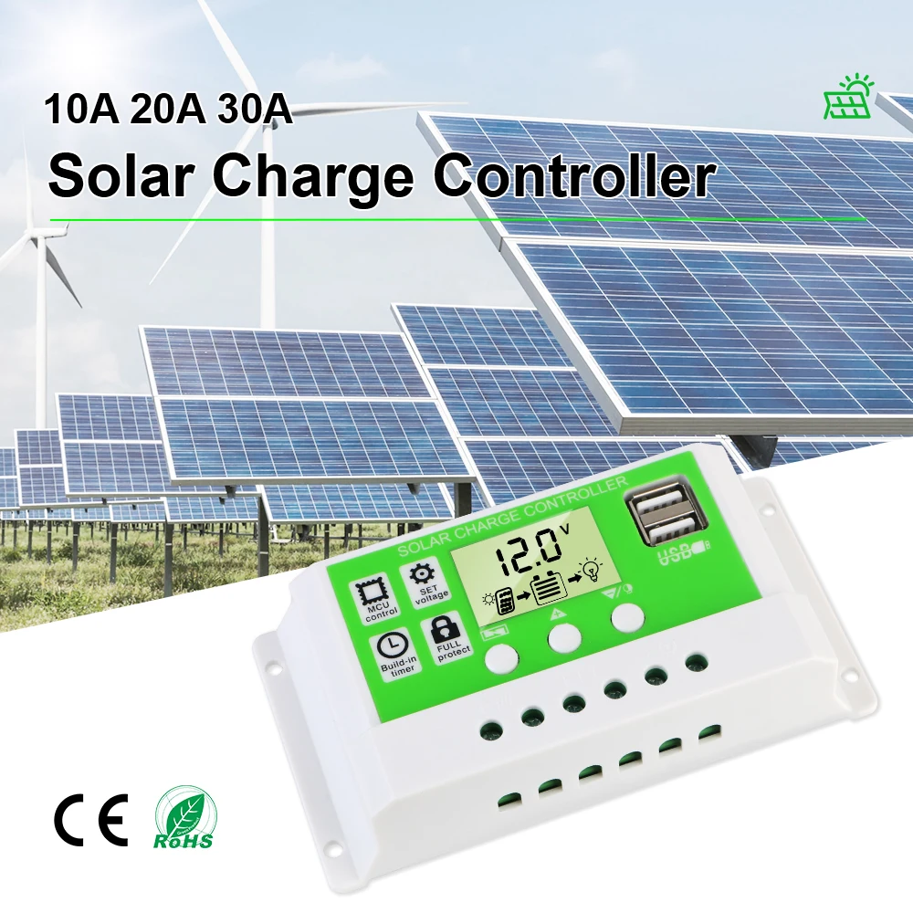 Lead acid AGM GEL Iron li-ion lithium battery PWM Charger Controller 10A/20A/30A Solar cell panel Solar Charger Regulator LCD