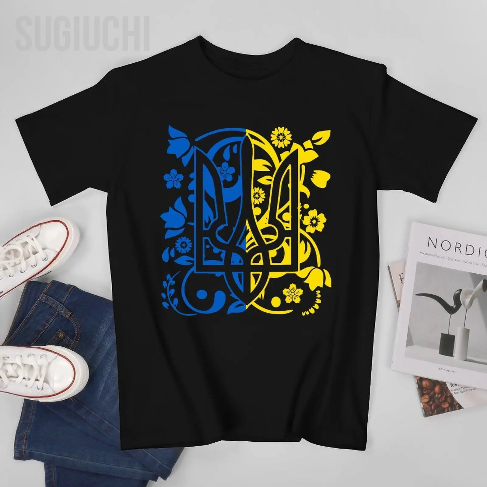 

Мужская футболка унисекс с флагом Украины, символ Флора, подсолнух, украинская гордость, футболки с сердечками, футболки для женщин и мальчиков, футболка из 100% хлопка