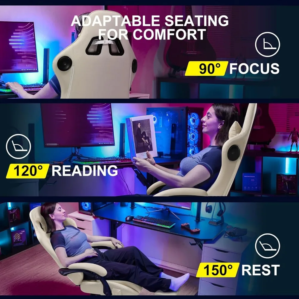 Gaming Chair, Computer Chair with Footrest and Bluetooth Speakers, High Back Ergonomic Gaming Chair image 6