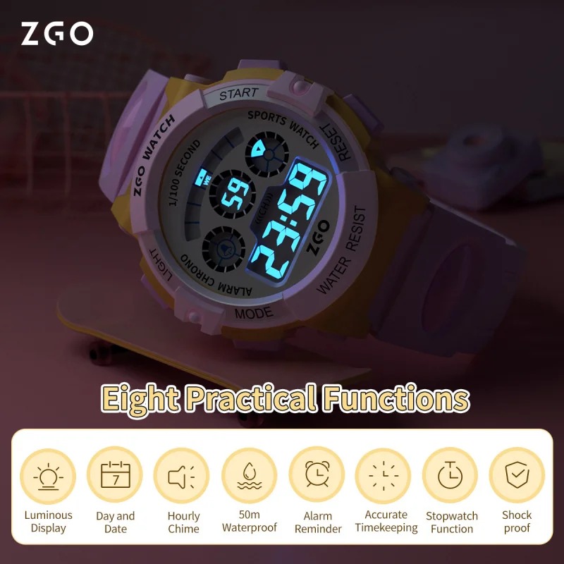 ZGO Ladies' Electronic Watch, Multi-functional Sports Digital Waterproof Watch for Students Alarm Shockproof Gift 305