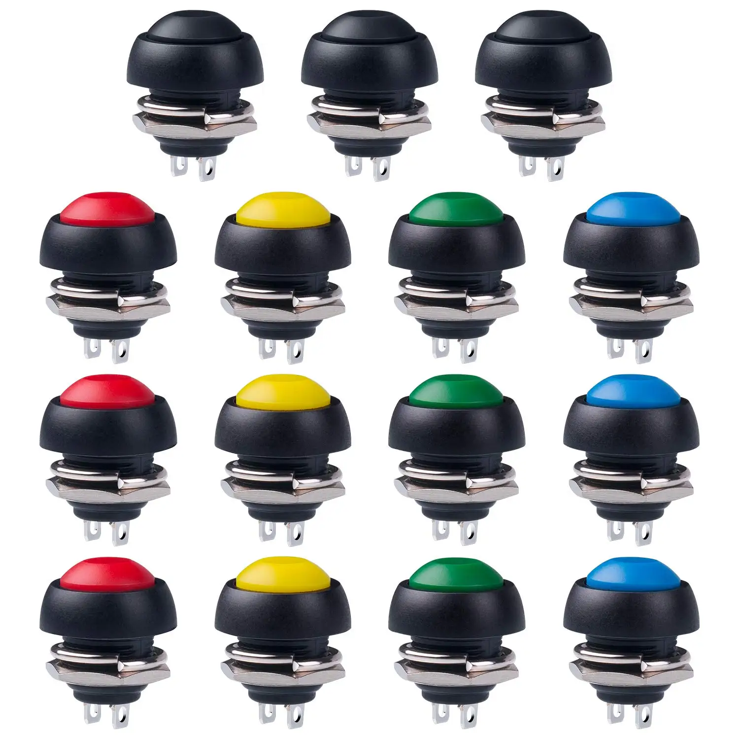 15 sztuk wodoodporny chwilowy przełącznik wciskany 12MM normalnie otwarty (NO) Mini mikroprzełącznik ON-OFF 125V 3A czerwony czarny 5 kolorów