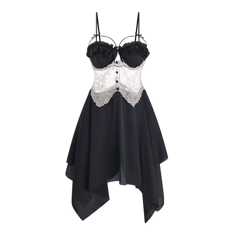 

Sexy Backless Seductive Ice Silk Nightgown With Chest Pads Hem And Robe Home Wear Pure Desire Dress For Woman Charming DQ6S