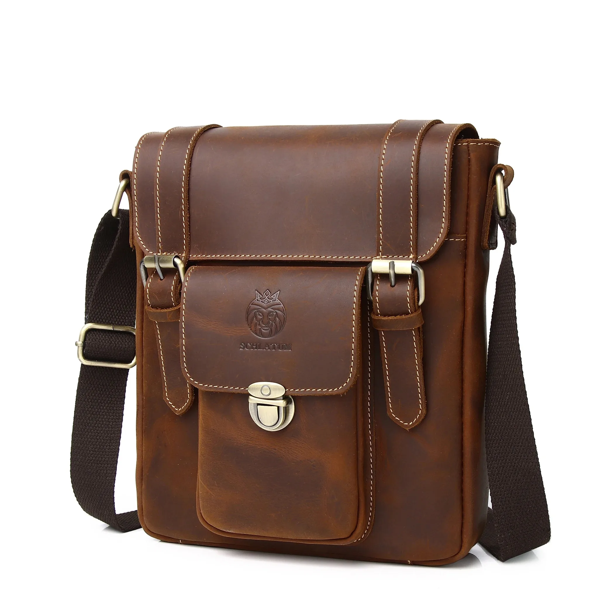 High Quality Crazy Horse Genuine Leather Male Messenger Bags Vintage Brown Crossbody Bag Quality Fashion Shoulder Bag for Men