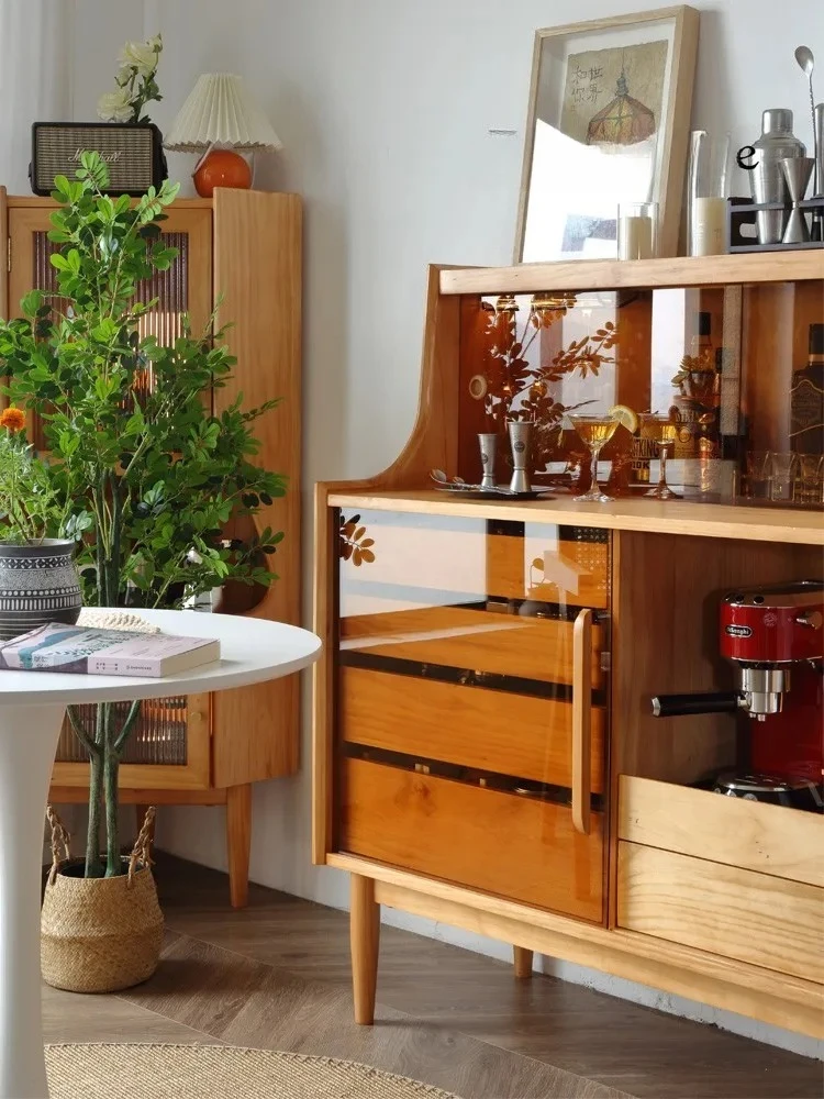 Solid wood simple multi-functional dining side cabinet Japanese-style household wall creative magazine cabinet