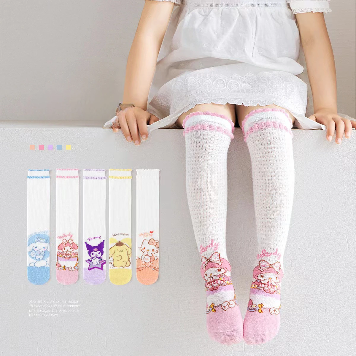 1pcs Hello Kitty Children Socks Kawaii Sanrio My Melody Pompompurin Kuromi Cinnamoroll Anime Summer Kid Girl Knee High Socks