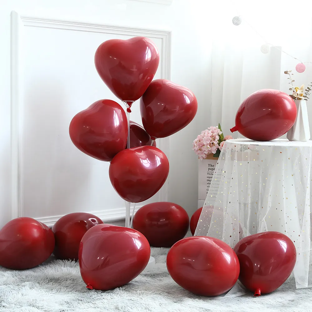 10/20pcs 10inch Double Layer Ruby Love Heart Latex Balloon Burgundy Valentine's Day Wedding Birthday Party Decor Helium Globos B