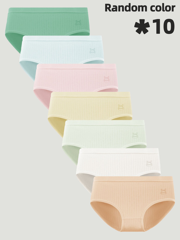  10-Pack Women's Comfortable Daily Triangle Underwear Sweet Cute Color Series Affordable Polyester Fabric Ladies Briefs 