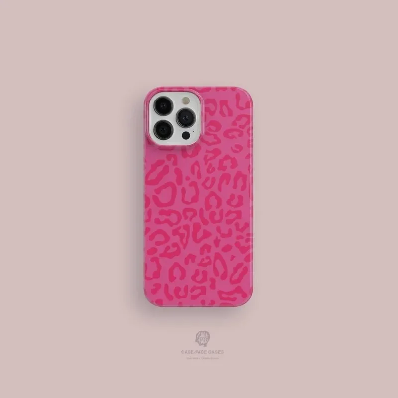 Leopard Patterned Pink Slim Case For IPHONE 16ProMax 15 14 13 12 11 PRO Plus Acrylic TPU Two in one Magnetic Phone Cases