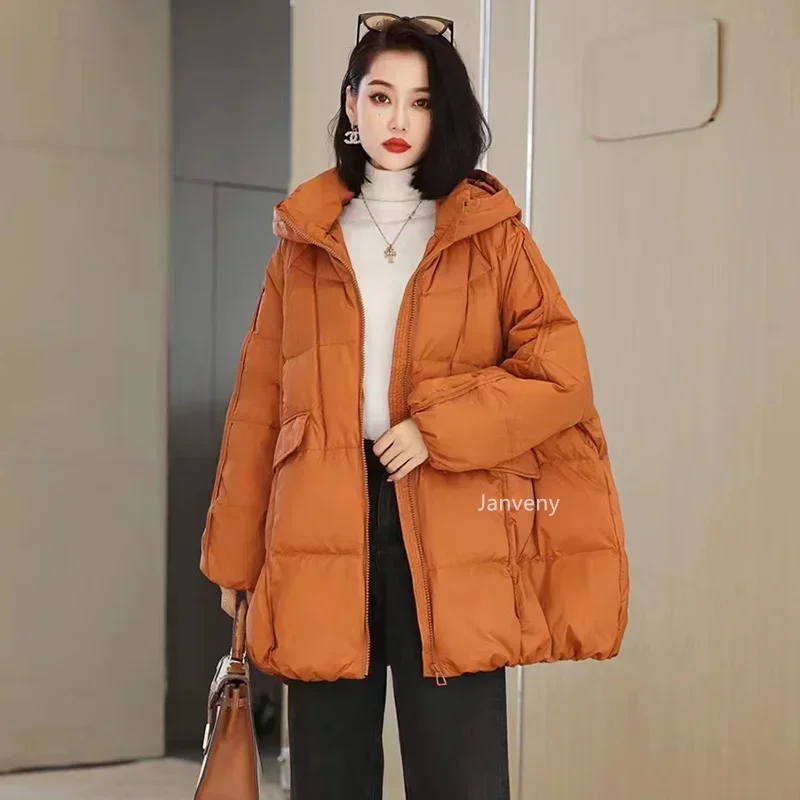 Women 90% White Duck Down Jacket Hooded Autumn Winter Warm Oversize Puffer Coat Casual Loose Thick Parkas Female Outwear