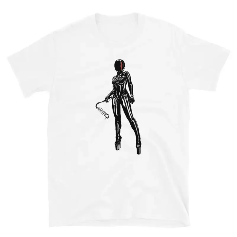 Leather Clad Dominatrix Woman T Shirt Biker Style Whip Holder Gothic