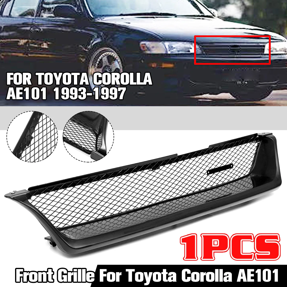 

AE101 Автомобильный передний бампер, верхняя решетка для Toyota Corolla AE101 1993-1997, центральная решетка радиатора переднего капота, сетчатая гоночная решетка