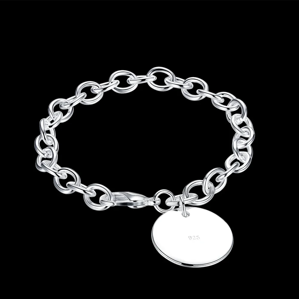 Hot Special offer 925 sterling silver fine Round card Pendant Bracelets for men's women Wedding party gifts fashion Jewelry