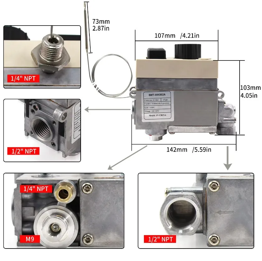 (Customizable) GY710 Gas Valve Temperature Range 100-340℃ For Gas Stove Gas Boiler Gas Oven