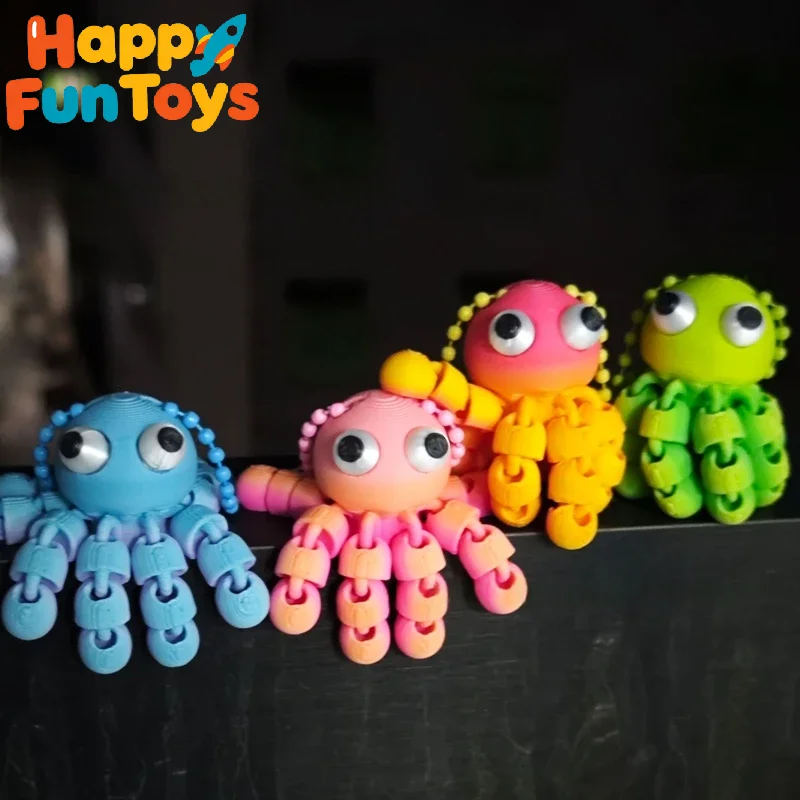 3D Printed Articulated Octopus Keychain Pendant Cute Octopus Keyring Accessory Backpack Hanging Ornament Gifts for Children